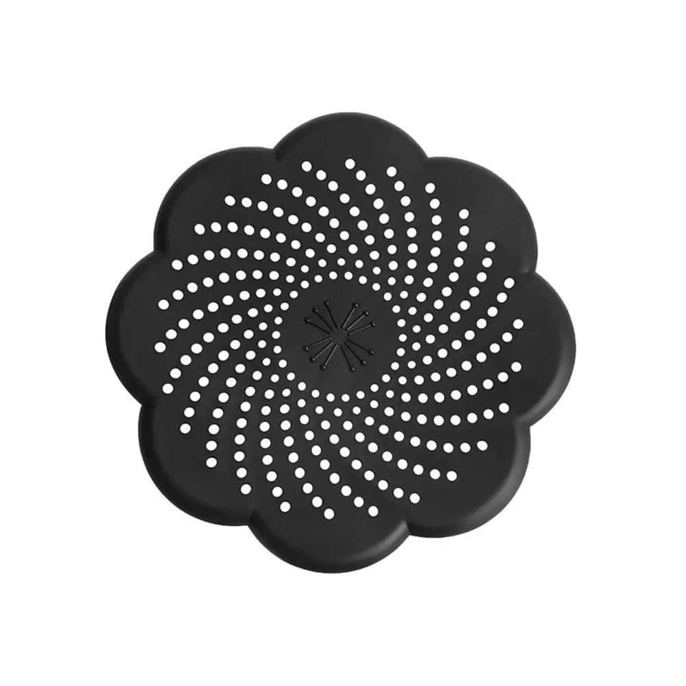Jobaojiang Black Flower Shape Silicone Floor Drain Cover Mesh Sink Strainer Hair Clean Up Waste Catcher Kitchen Bathroom Accessory(Black)