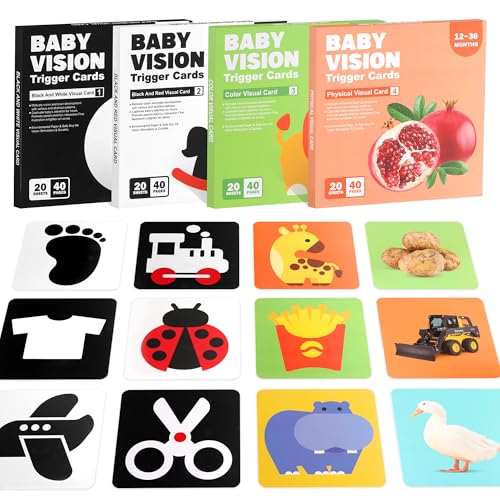 Flashcards Bebê brinquedos, 80 peças cartões de estimulação visual para bebés cartões pretos e brancos, cartão visual de alto contraste para bebés de 0 a 36 meses