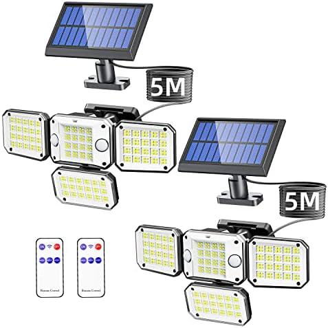 Skytoo Solar Outdoor Lights, 2 Sensors Motion Sensor Lights, 296 LEDs 300°Lighting Security Lights with 16.4ft Extension Cable, 3 Modes IP65 Detachable Flood Lights for Yard, Garage, Fence (2 Pack)