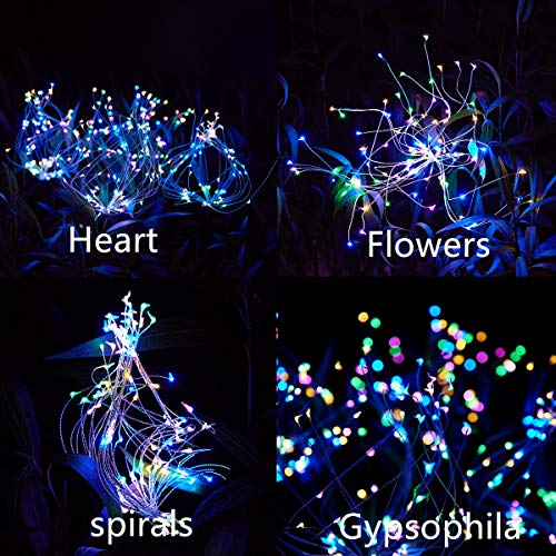 Outdoor Solar Garden Lights，105 LED Solar Powered Decorative Stake Landscape Light DIY Flowers Fireworks Stars for Walkway Pathway Backyard Christmas Party Decor 2 Pack（Mulit-Color）