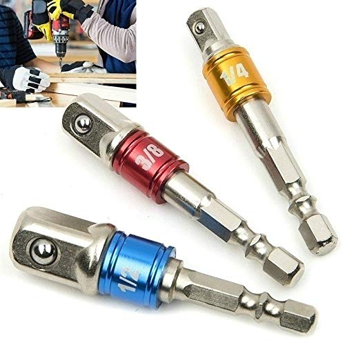 Drill Set bit 1 Pc Wrench Socket Adapter Drill Bit Hex Shank 1/2 1/4 3/8 with Steel Balls Driver Drill Impact Socket Extension Bit Adapter Drill Collet Adapter(3 in 8)