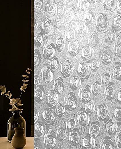 Image of SUNBIRD Window Film Privacy Colorful Window Sticker, Decorative Window Vinyl, Adhesive Home UV Blocking, Heat Insulation Static Cling for Bathroom Office (24 X 147 INCHES, Rose Bunch)