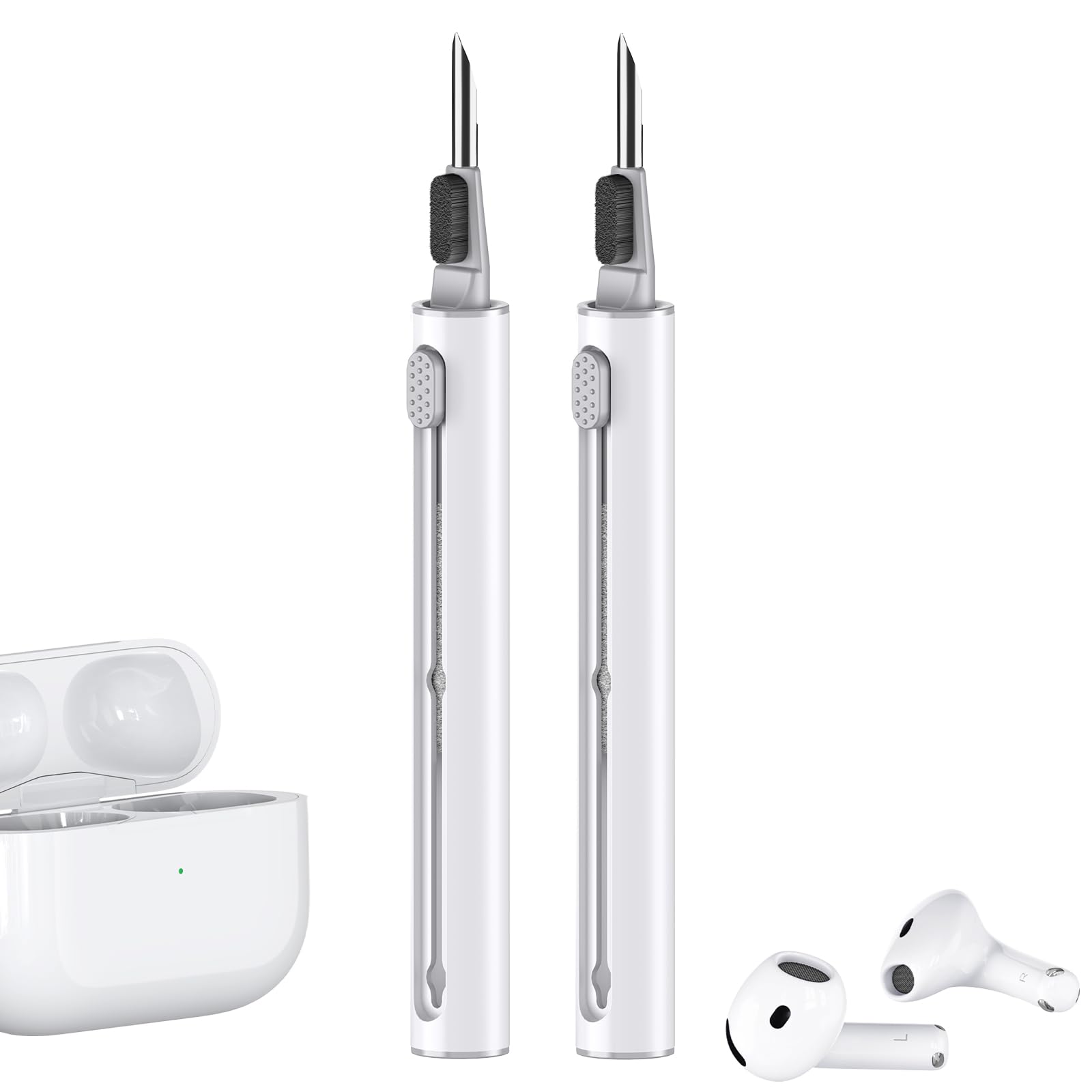 【2 Pack】 Cleaner Kit for AirPods Pro 1 2 3 Earbuds,Cleaning Kit Pen Shape with Soft Brush Flocking Sponge Tool for Bluetooth Earphones Headphones