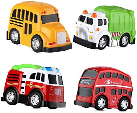 Mallya Pull Back Car Toy, School Bus Double Decker London Die cast Vehicles for Kids Toddlers Boys Play Set(4 Pack)