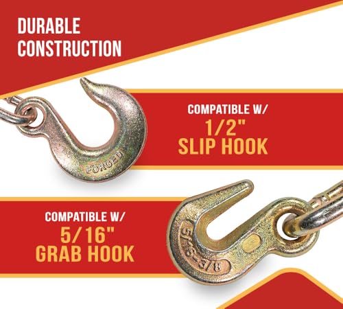 Image of Mytee Products (2 Pack) 5 /16 inch- 3 /8 inch Heavy Duty Ratchet Chain Binder w / 3 /8 inch Grab Hook & 1 /2 inch Slip Hook, 5,400 Lbs WLL - Tie Down Hauling Load Binders for Flatbed Trailers