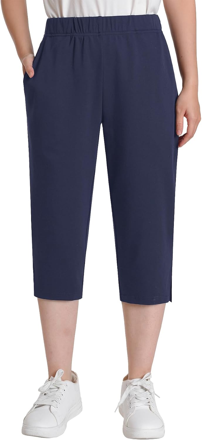 Weintee Women's Petite Knit Capris with Pockets
