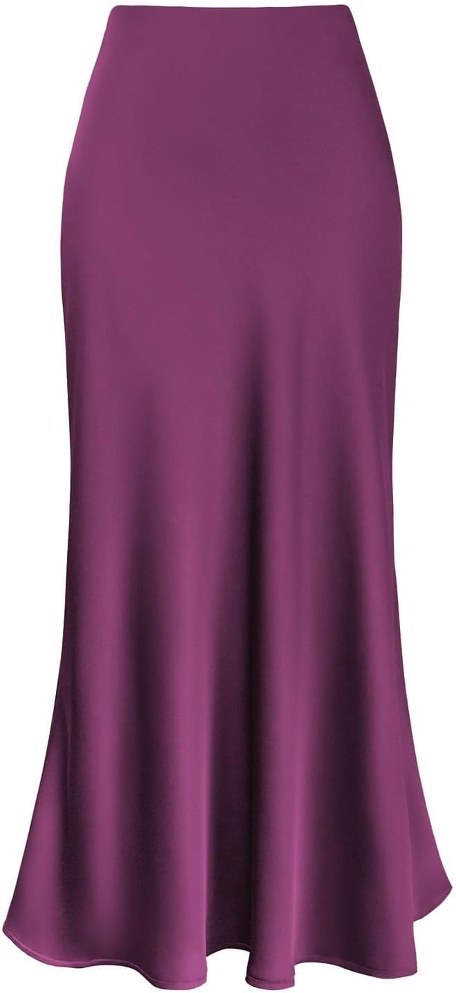Women's Maxi Skirt High Waist Silky Casual Elastic Satin Midi Skirt A Line Long Skirt