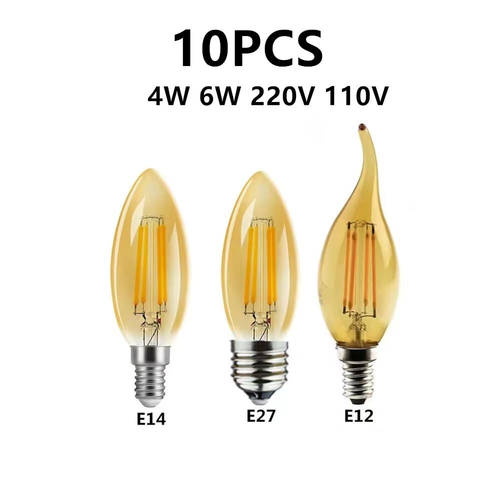 Packung mit 10 Stück Kerzenlampen C35 4W 6W Filament LED Dimmbar 220V 110V E12 E14 E27 Kronleuchter Kerzenhalter Lampensockel Flammenform ( Color : C35L 2700K , Size : E27 110V_YES_6W )