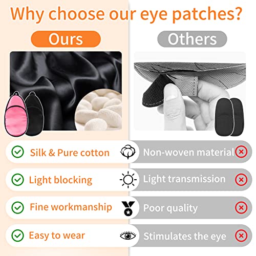 Image of eZAKKA Eye Patches for Adults, Eye Patch for Glasses, Silk Patch for Lazy Eye Amblyopia Strabismus and After Surgery (Peach Pink+Black)