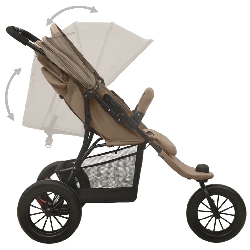 Poussette 3 Roues, Poussette Tout-terrain Campagne de Jogging Pliable pour bébé Taupe Acier