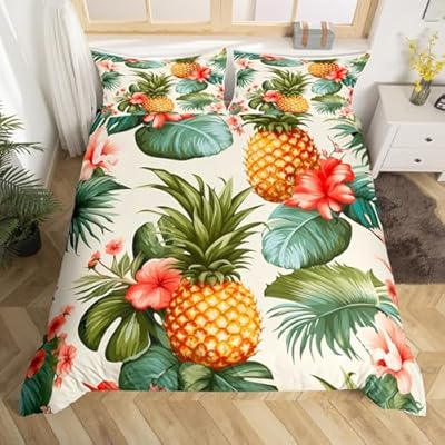 Feelyou Pineapple Fruit Comforter Cover Queen, Cute Pinepple Duvet Cover Fruit Bedding Set for Kids Boys Girls Cute Fruit Bedspread Cover Microfiber Quilt Cover 3Pcs 51llXT+GpvL. SS400