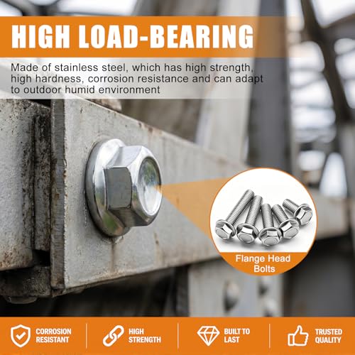 Image of mankk 200PCS Flange Head Bolts Assortment Kit M8x1.25 Bolt (Length 16 /20 /25 /30 /35mm) Metric Bolt Stainless Steel Hex Head Bolts and Serrated Flange Nuts Kit Full Thread M8 Bolt