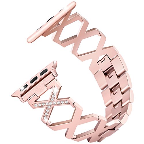 EasYoung for Apple Watch Bands 38mm 42mm, Bling Metal Stainless Steel Rhinestone Replacement Strap for iWatch Wristband Sport Bracelet Women Men, Compatiable with Series 3/2/1, Nike+, Sport, Edition