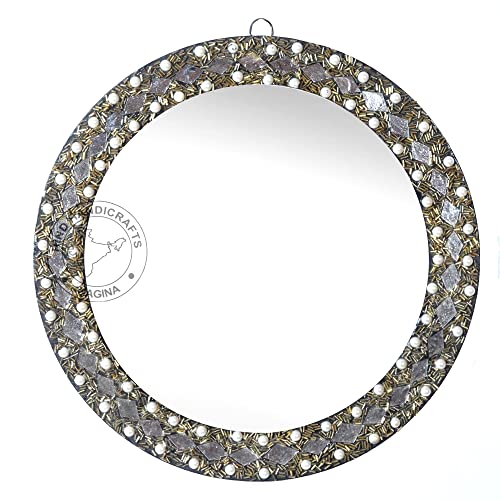 Image of Round Wall Mirror - Round Mirror, Rustic Accent Mirror for Bathroom, Entry, Dining Room, & Living Room. Metal Round Mirror for Wall (Crafted - 1, 16 inch x 16 inch)