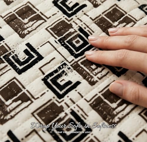 Image of BSB HOME Cotton Sofa Cover Throw with Tassels, Soft Breathable Fabric, Printed Couch Cover for Living Room, Lightweight Furniture Protector (27 x 70 Inches / 69 x 178 cm) (Beige & Charcoal Black)