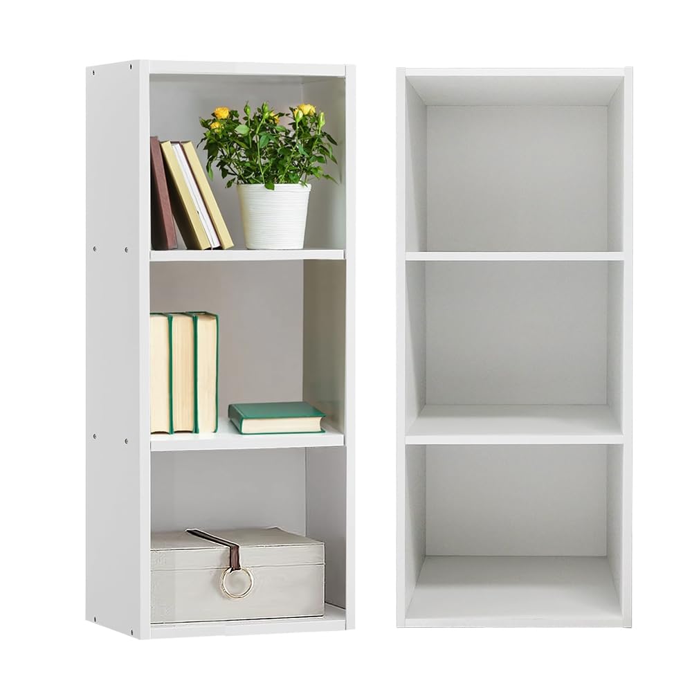 AUTOFU Cube Storage Unit 3 Tier Storage Shelving Unit White Wooden Bookcase and Display Shelf Free Standing Storage Cabinet for Living Room Bedroom Closet Office