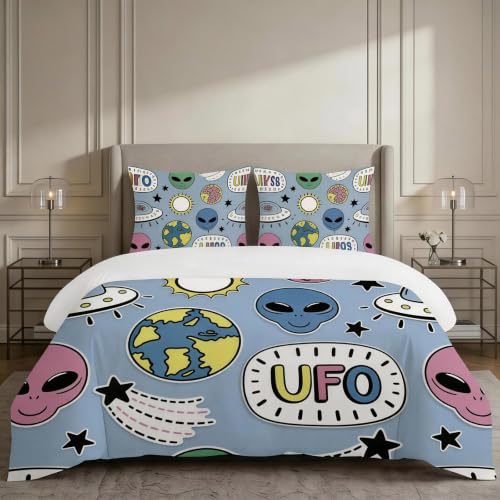 Housse de couette 220x240 cm extraterrestre avec 2 taies d'oreiller microfibre - 2