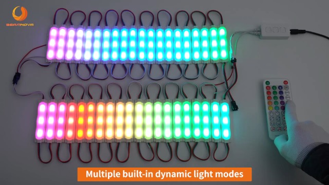 Image of BEAMNOVA 30Ft RGB Commercial Storefront Light Kit 60pcs LED Modules, Remote, Bluetooth App Control, DC 12V Voltage Transformer, Adhesive Waterproof Outdoor Strip Lights, Large Lens