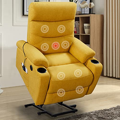 Electric Power Lift Recliner Chair,Vibration Massage Heated Chair For Elderly,Fabric Single Chair With 2 Side Pockets, Lounge Chair With 2 Cup Holders,Usb Charge Port For Living Room #TOP6