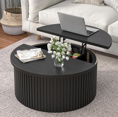 Fsbecl Fluted Lift Top Coffee Table with Hidden Storage, 31.6