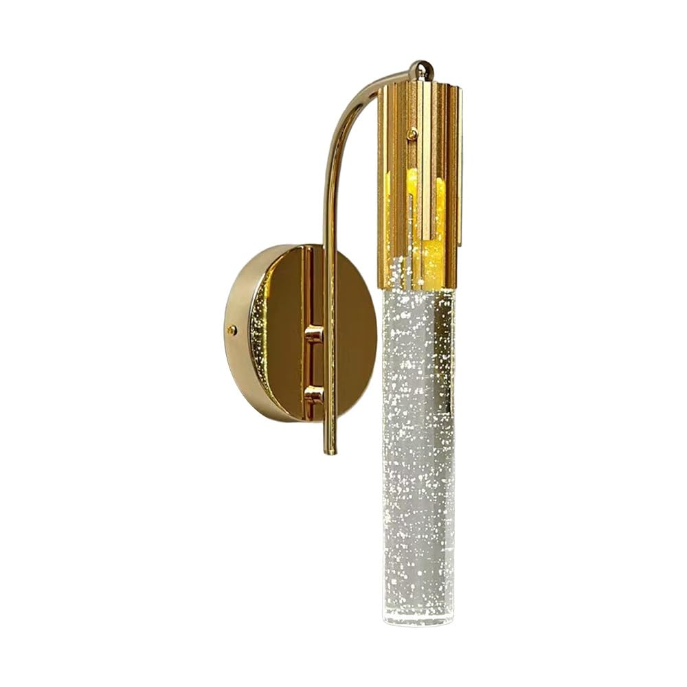 SXWNBIFH Gold Wall Sconce 5W 3000K LED Ambient Lighting Cylindrical Wall Light Bubble Crystal Shade Wall Lamp for Bedroom Bathroom Living Room Hallway Vanity Home Decor