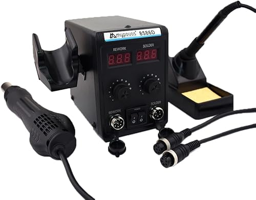 Miniatura 7 de Estación de soldadura 8586D+110V, pantalla digital dual LCD 2 en 1, estación de retrabajo SMD de pistola de aire caliente y soldador, 750 W