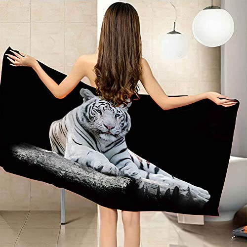 CGBNDS Serviette de Plage Enfant Tigre Animal Noir 80X160cm Microfibre Serviette de Plage Drap de Bain Couverture Picnic séchage Rapide pour La Plage extérieure et Natation Sport Cover