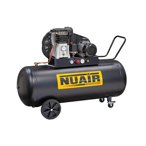 NUAIR Compressore Aria a Cinghia Professionale, 200L, 4HP/3kW, Trifase, 480L/min, B3800B/4CT TECH PRO, Pressione Max 10 Bar