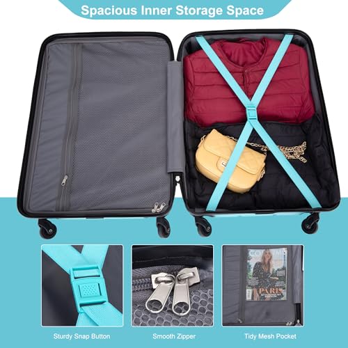 3-Piece PC Hardshell Luggage Sets (21/25/29) - Lightweight, Durable & Impact-Resistant Suitcases with TSA Lock, 360° Spinner Wheels, Adjustable Telescoping Handle, and 25"/29" Dual Hooks (Aqua Blue) 5