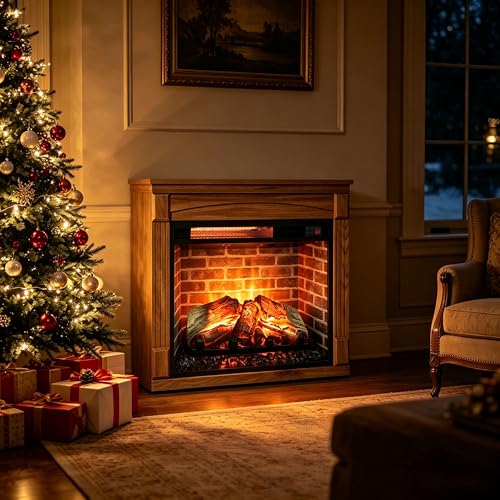 Electric Fireplace with Mantel Remote & Adjustable Flames