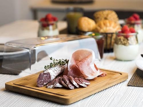 Foto von APS 820 Tablett mit Haube - Eckiges Holztablett aus Bambus mit Abdeckhaube (24 x 18,5 cm, Höhe: 8 cm) - Käseglocke, Käsebrett