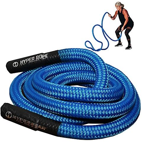 HYPERWEAR Hyper Rope Short Heavy Metal Core Small Space Advanced Battle Rope Get Full Size Rope Cardio Strength in Under 6ft Space, No Anchor Needed (Blue, 15lb, 1.5in, 20ft) Cover