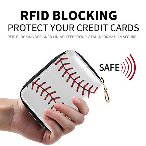 susiyo Baseball Red Lace Credit Card Wallet, RFID Blocking Compact Women Leather Card Holder Zipper Purse2