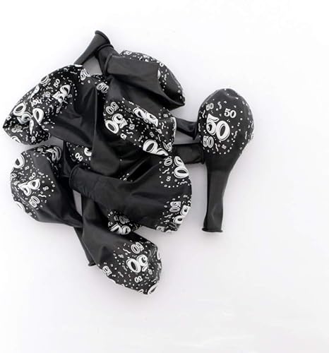 36 globos de látex para fiesta de cumpleaños número 40, 50, 60, 70, negro, dorado, plateado con número blanco "50", globos impresos para suministros