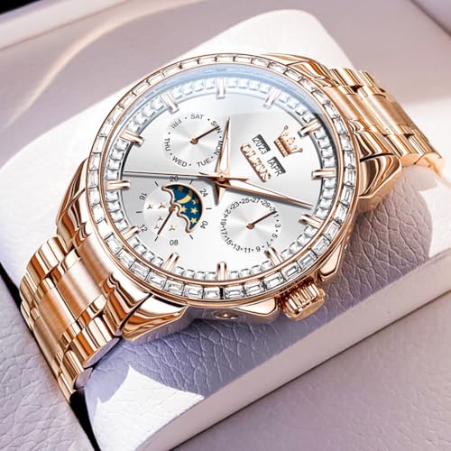 Image of OLEVS Automatic Men Watch Self Winding Mechanical Luxury Dress Moon Phase Stainless Steel Waterproof Luminous Calendar Wrist Watch