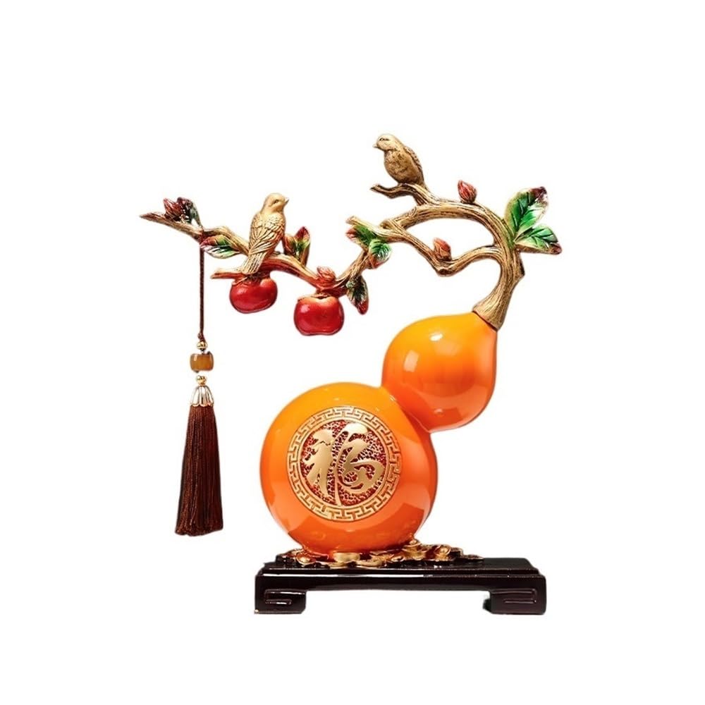 zhuyanbo007 Desk Statue, Lucky Gourd Decor for Living Room, Feng Shui Home Gift for Good Fortune(Orange)