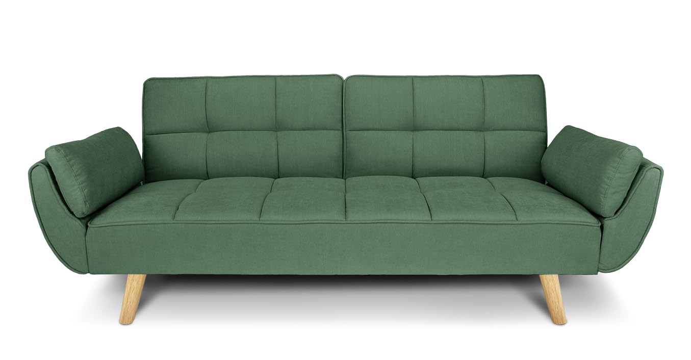 SAMIRA Divano Letto clic clac in Tessuto Verde abete - Divano 3 posti mod. Ambra piede legno naturale