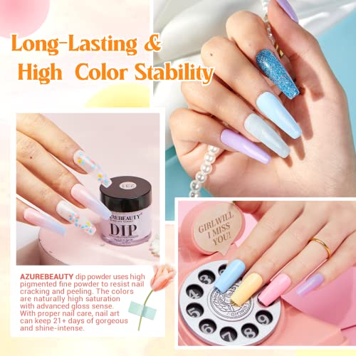 Azurebeauty 31Pcs Dip Powder Nail Kit Starter, 20 Colors Pastel Summer Pink Acrylic Dipping Powder Set With Top/Base Coat Activator & Recycling Tray For Macaron French Manicure Salon #TOP2