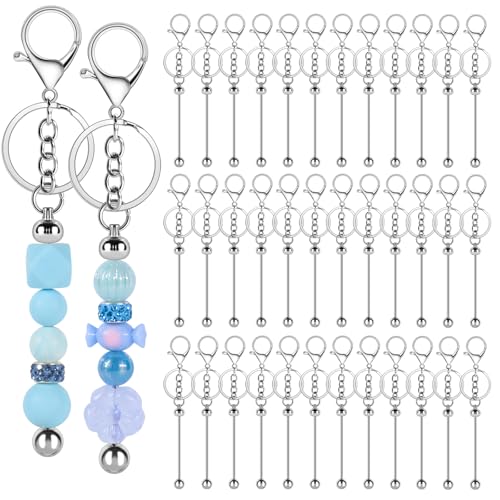 Image of 40 Pack Beadable Keychain Bars DIY Blank Beadable Keychains Creative Customized Keychains Bar Keychain Making Kit for Women Man Jewelry Making Gift