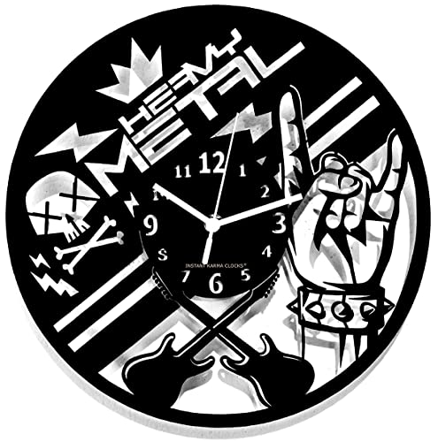 Horloge Murale de Musicien de Heavy Metal Musique Batterie Guitare Rock Basse