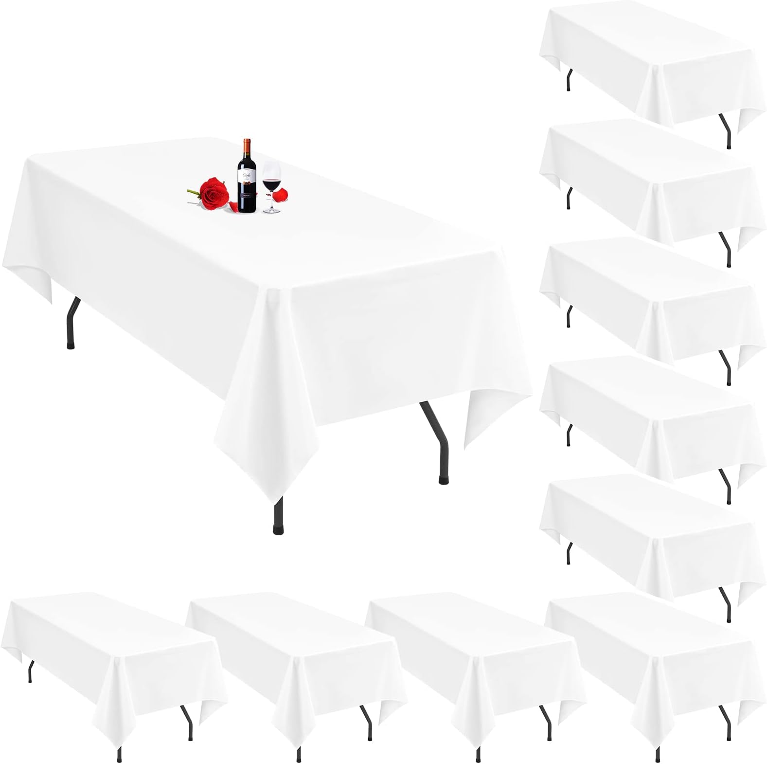 10 Pack White Tablecloths for 6 Foot Rectangle Tables 60 x 102 Inch White Table Cloth Rectangle Tables 6ft Tablecloth Linen Polyester Fabric Washable White Table Cloths for Parties Wedding BanquetOEKO-TEX STANDARD 100
