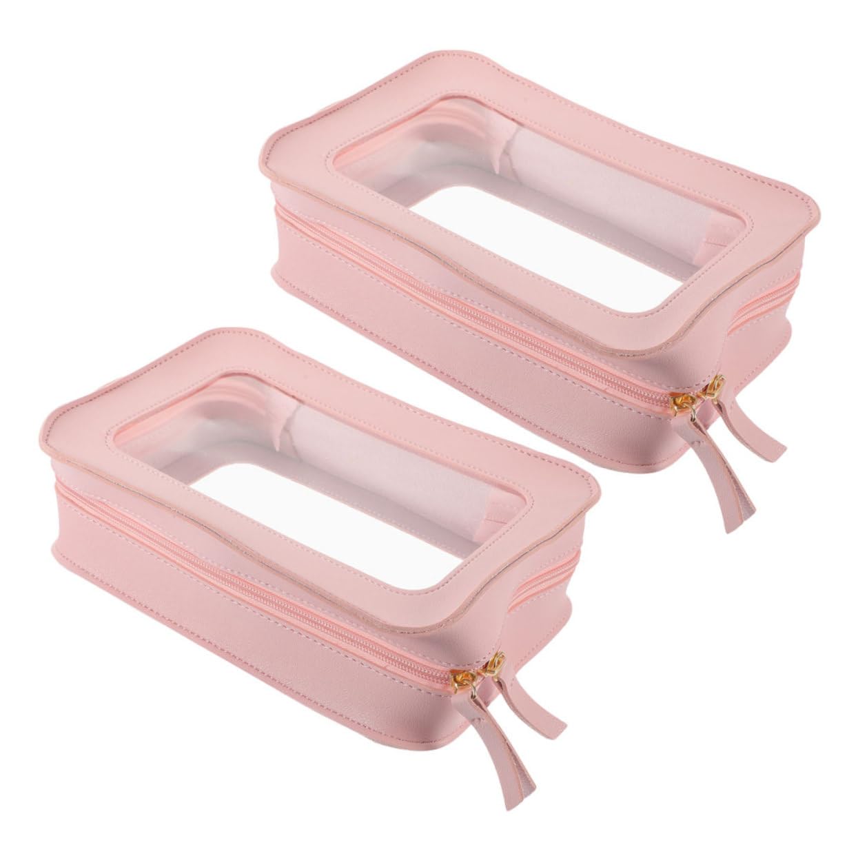 Neceser Transparente de PVC Rosa 2 Piezas para Viaje | Bolsa de Aseo Personal, Almacenamiento Seguro y Revisión Rápida, Formato Ligero para Exterior
