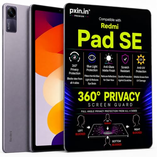 Image of Pxin 360 Pro Privacy Screen guard compatible with Redmi Pad SE | Anti Glare | Anti UV | Anti Blue | Anti Reflection | Privacy Filter | Unbreakable Build