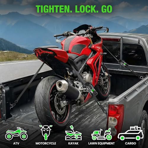 Image of Retractable Ratchet Straps (4-Pack) - 1 Inch x 10 Feet (1,650lb Break Strength) - Heavy Duty Auto Self Retracting Tie Down Straps for Motorcycle, ATV, UTV, Truck, Cargo Trailer - Black