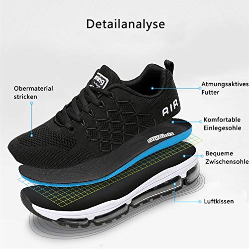 Foto von frysen Herren Damen Sportschuhe Laufschuhe mit Luftpolster Turnschuhe Profilsohle Sneakers Leichte Schuhe 1643 Black 39