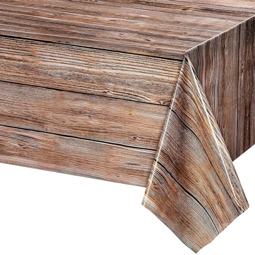 Image of 2 Pack Plastic Tablecloths Plastic Table Covers Disposable Table Cloths BBQ Picnic Birthday Wedding Party Waterproof Tablecloth Wood Grain TableCovers 54 x 108 in