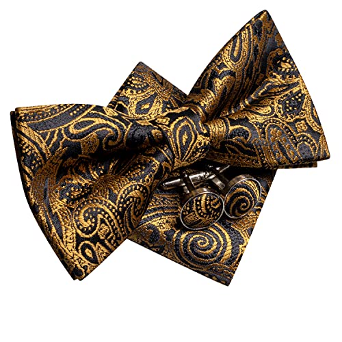 Image of Hi-Tie Bow Ties for Men Pre-Tied Pocket Square with Cufflinks Mens Bowtie Sets for Wedding Formal Party