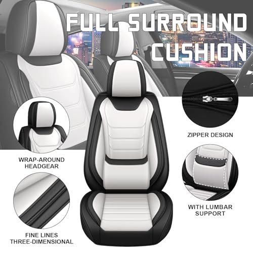 Image of Car Seat Cover Full Set for Toyota Camry Hybrid Seat Covers 2007-2024, Nappa Leather Waterproof Seat Covers For Cars, Airbag Safe, Universal Automotive Seat Covers(Standard Front Row /Black White)