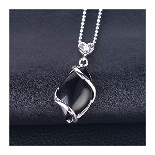 HXSZWJJ Collar de Cristal de Cuarzo Natural Colgante for Mujeres Piedras Colgantes Caballo Forma de Ojos Beads Collares de Moda Hombres (Metal Color : Black Onyx) Cover