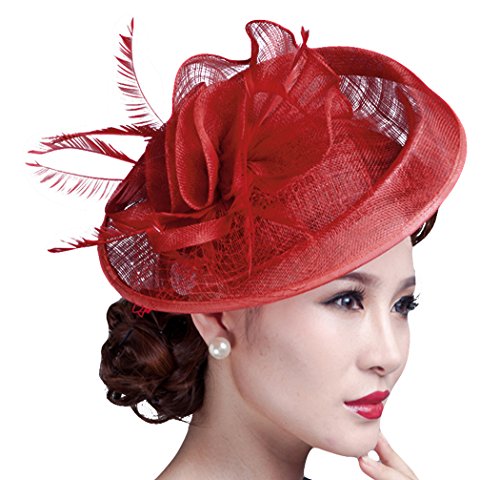 Party Fascinator Hair Clip Pillbox Hat Cocktail Kentucky Derby Hat for Ladies Red